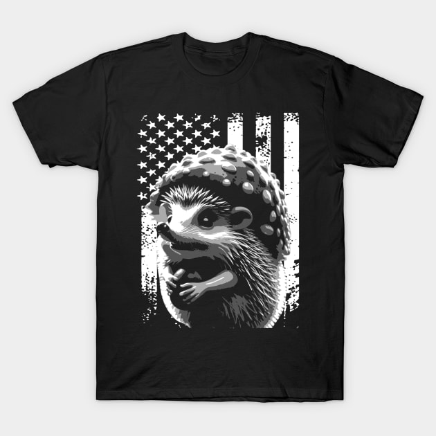 Spiky Sweetness Stylish American Flag the Cuteness of Hedgehogs T-Shirt by Crazy Frog GREEN